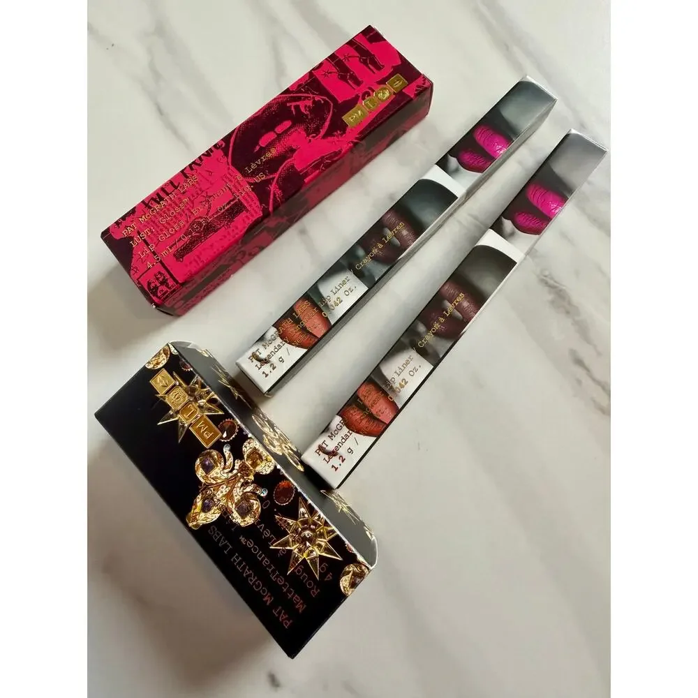 New Pat McGrath Labs Lip Makeup Bundle Gloss 2 Liners & Lipstick Lot